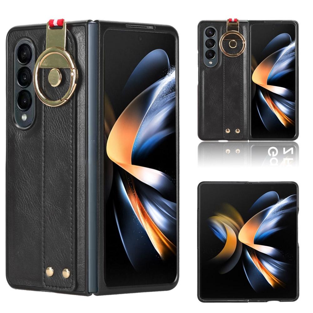 For Samsung Galaxy z Fold4 5G Leather Wristband Phone Case - Back Cover - Blue