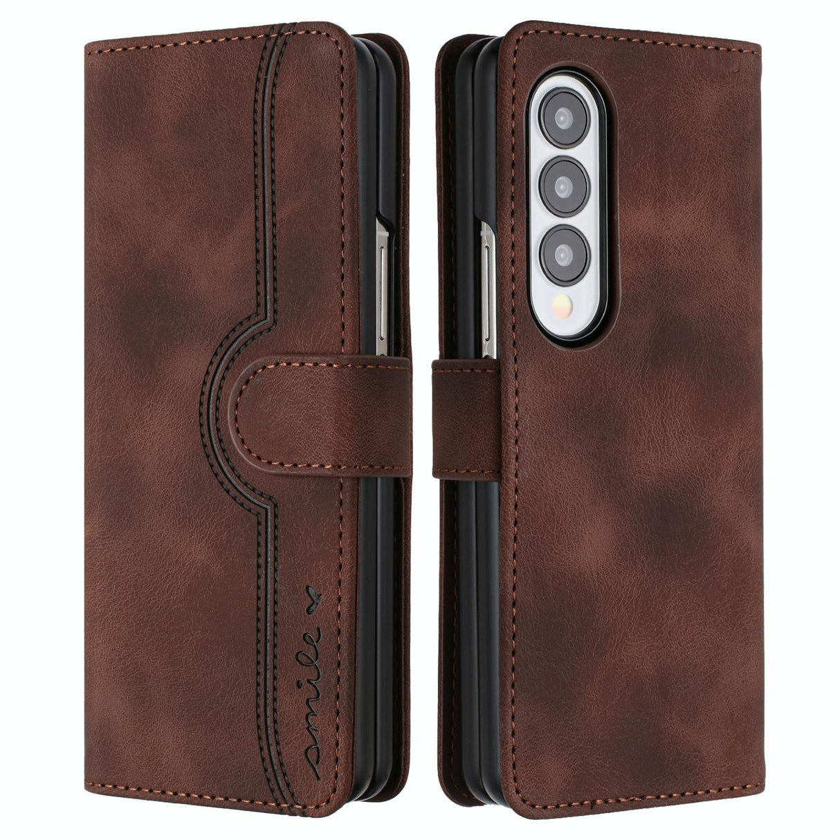 For Samsung Galaxy Z Fold4 5G Leather Phone Case With Heart Pattern - Purple