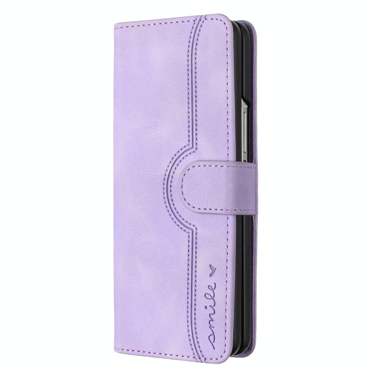 For Samsung Galaxy Z Fold4 5G Leather Phone Case With Heart Pattern - Purple