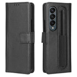 For Samsung Galaxy Z Fold4 5G Textured Leather Phone Case - Blue - Side View
