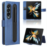 For Samsung Galaxy Z Fold4 5G Textured Leather Phone Case - Blue - Extra Image