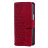 For Samsung Galaxy Z Fold4 5G Leather Phone Case With Diamond Buckle And Lanyard - Wine Red - Low Angle