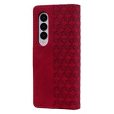 For Samsung Galaxy Z Fold4 5G Leather Phone Case With Diamond Buckle And Lanyard - Wine Red