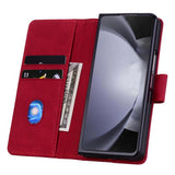 For Samsung Galaxy Z Fold4 5G Leather Phone Case With Diamond Buckle And Lanyard - Wine Red