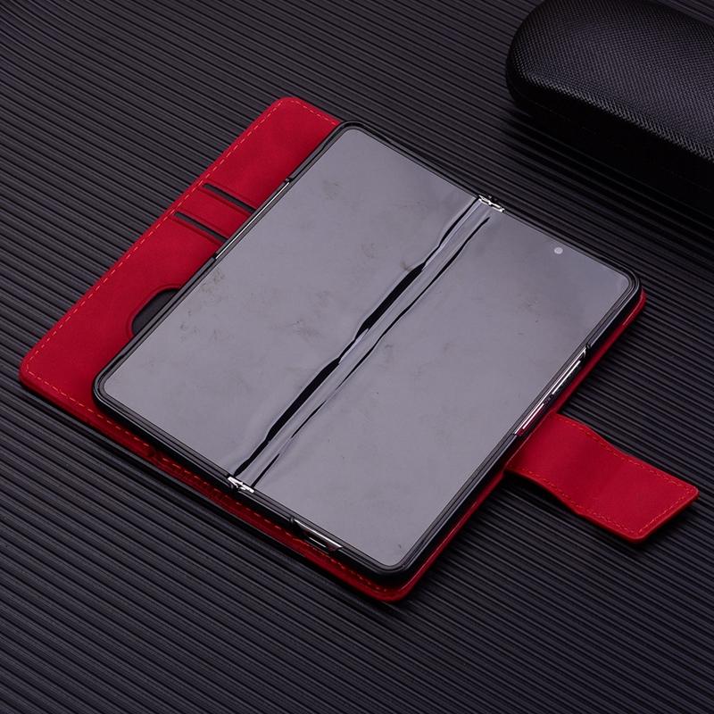 For Samsung Galaxy Z Fold4 5G Leather Phone Case With Diamond Buckle And Lanyard - Wine Red