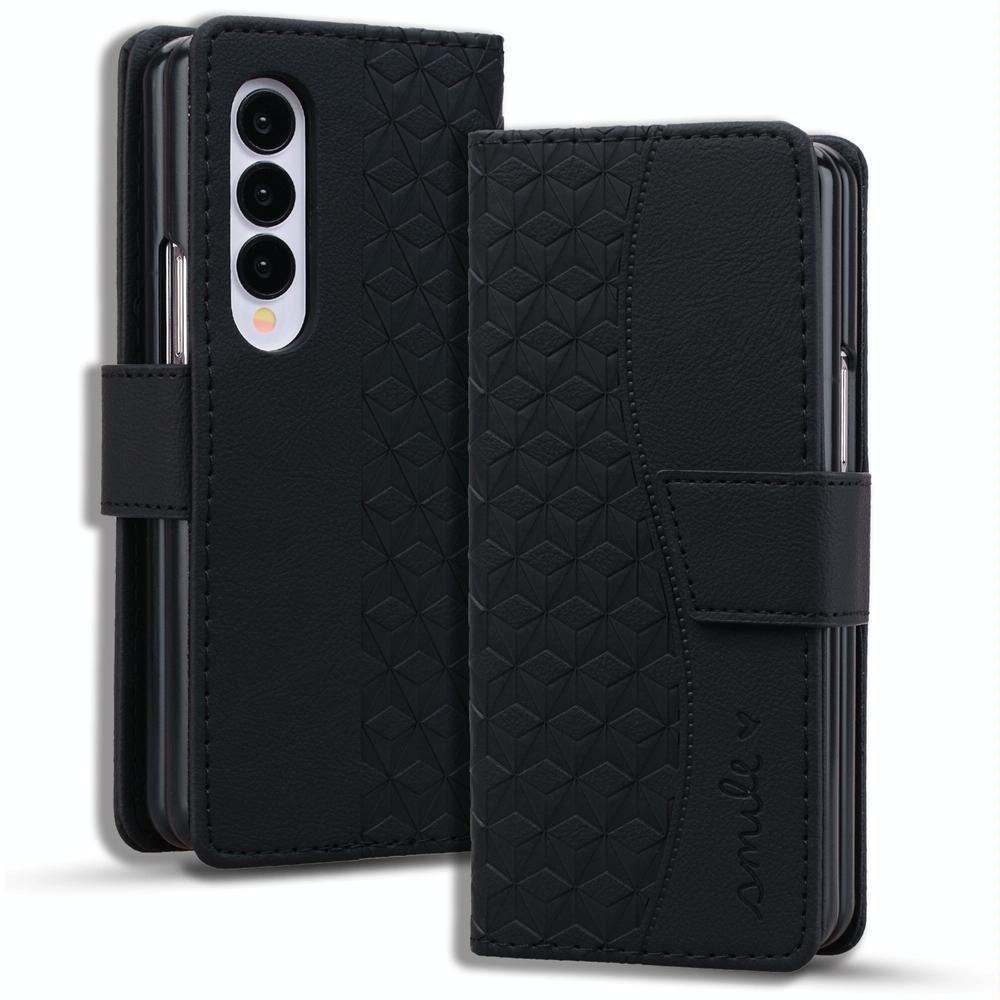 For Samsung Galaxy Z Fold4 5G Leather Phone Case With Diamond Buckle And Lanyard - Wine Red