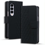 For Samsung Galaxy Z Fold4 5G Leather Phone Case With Diamond Buckle And Lanyard - Wine Red