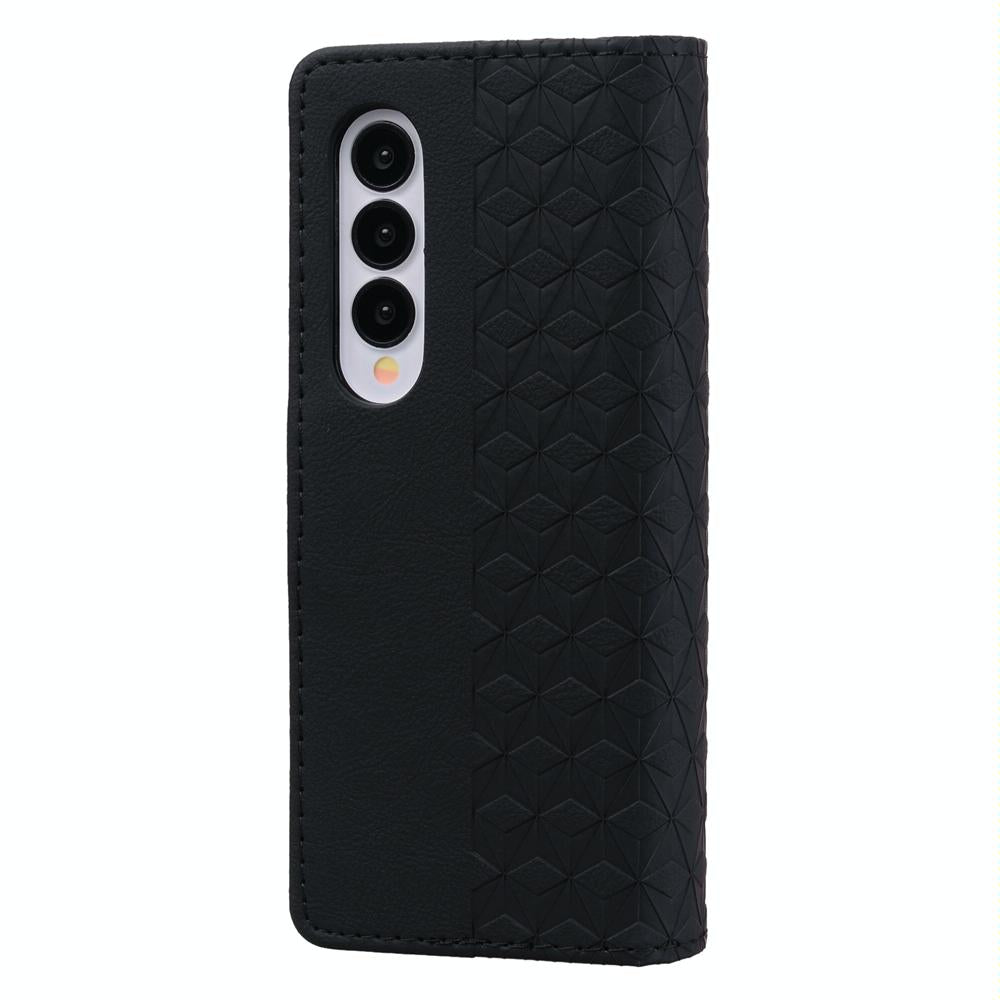 For Samsung Galaxy Z Fold4 5G Leather Phone Case With Diamond Buckle And Lanyard - Wine Red
