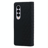 For Samsung Galaxy Z Fold4 5G Leather Phone Case With Diamond Buckle And Lanyard - Wine Red
