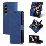 For Samsung Galaxy Z Fold4 5G Leather Phone Case - Smooth Calf Texture - Blue