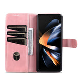 For Samsung Galaxy Z Fold4 5G Leather Phone Case - Smooth Calf Texture - Blue - 45-Degree Angle