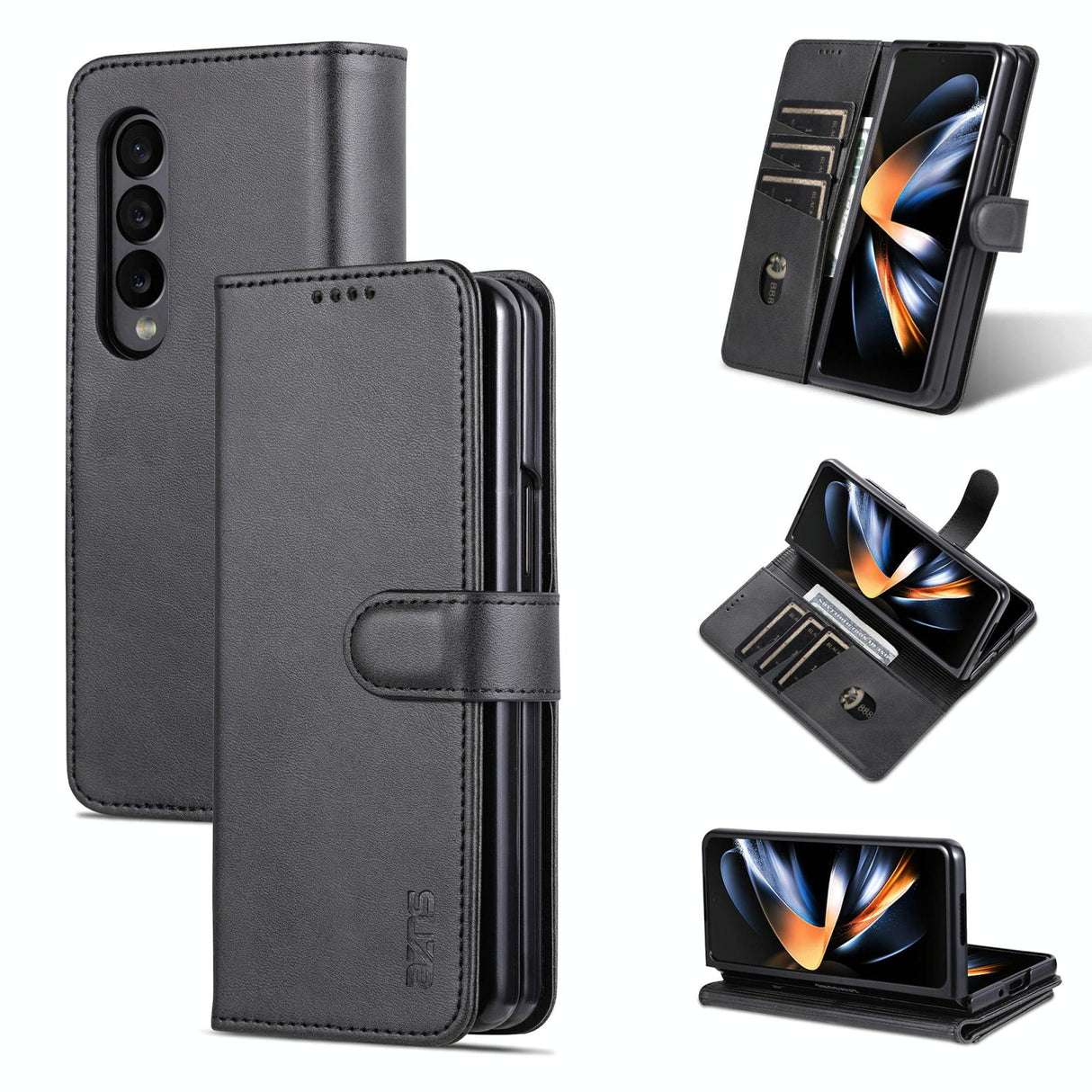 For Samsung Galaxy Z Fold4 5G Leather Phone Case - Smooth Calf Texture - Blue
