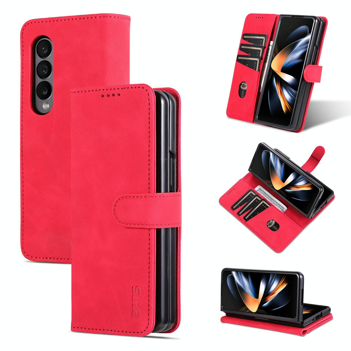For Samsung Galaxy Z Fold4 5G Leather Phone Case - Smooth Calf Texture - Blue