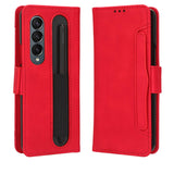 For Samsung Galaxy Z Fold4 5G Leather Phone Case With Card Slots And Calf Texture - Red