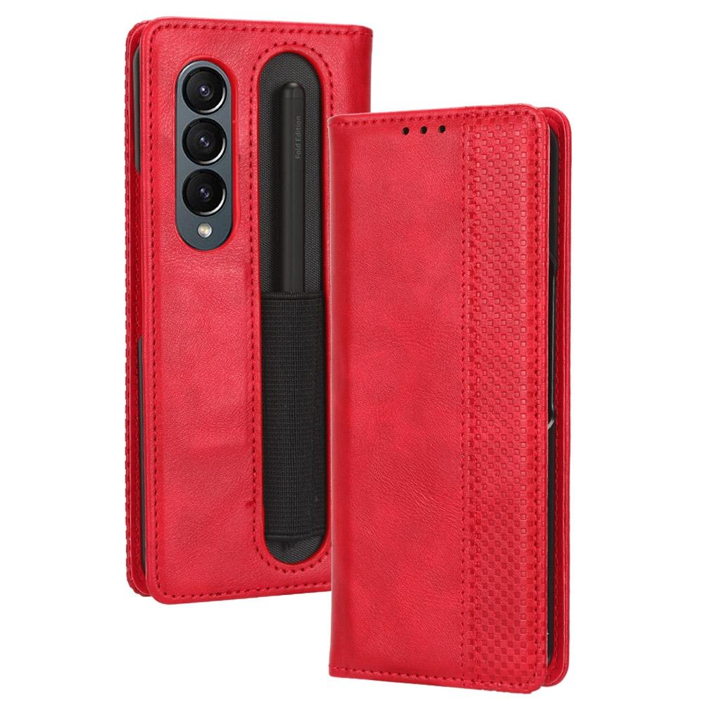 For Samsung Galaxy Z Fold4 5G Vintage Leather Phone Case With Magnetic Buckle - Blue