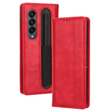 For Samsung Galaxy Z Fold4 5G Vintage Leather Phone Case With Magnetic Buckle - Blue