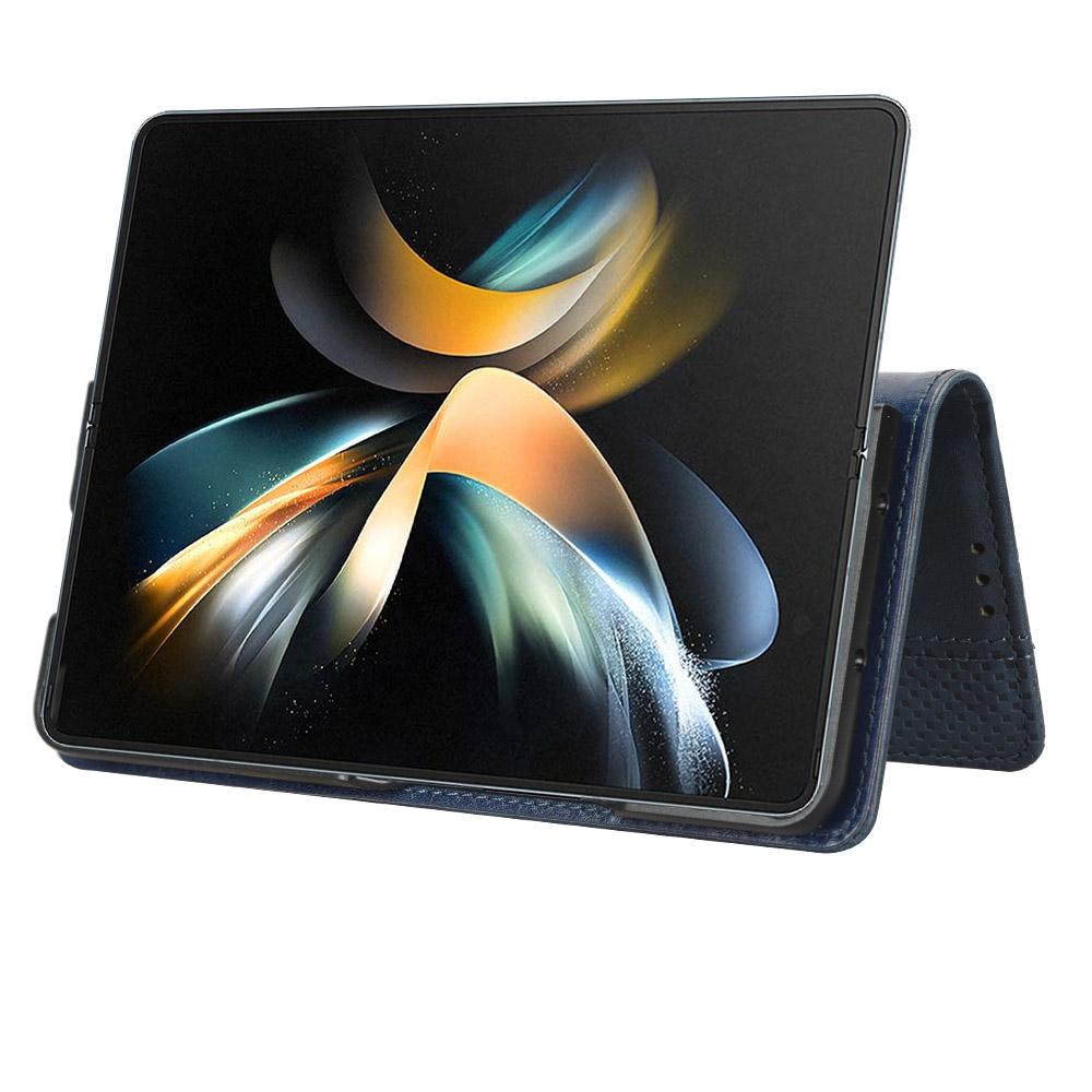 For Samsung Galaxy Z Fold4 5G Vintage Leather Phone Case With Magnetic Buckle - Blue