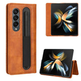 For Samsung Galaxy Z Fold4 5G Vintage Leather Phone Case With Magnetic Buckle - Blue