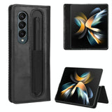 For Samsung Galaxy Z Fold4 5G Vintage Leather Phone Case With Magnetic Buckle - Blue