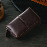 Leather Rfid Zipper Card Holder with Change Pocket - Coffee - Low Angle