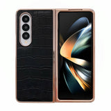 For Samsung Galaxy Z Fold4 5G Crocodile Leather Phone Case - Electroplated - Brown - Front View