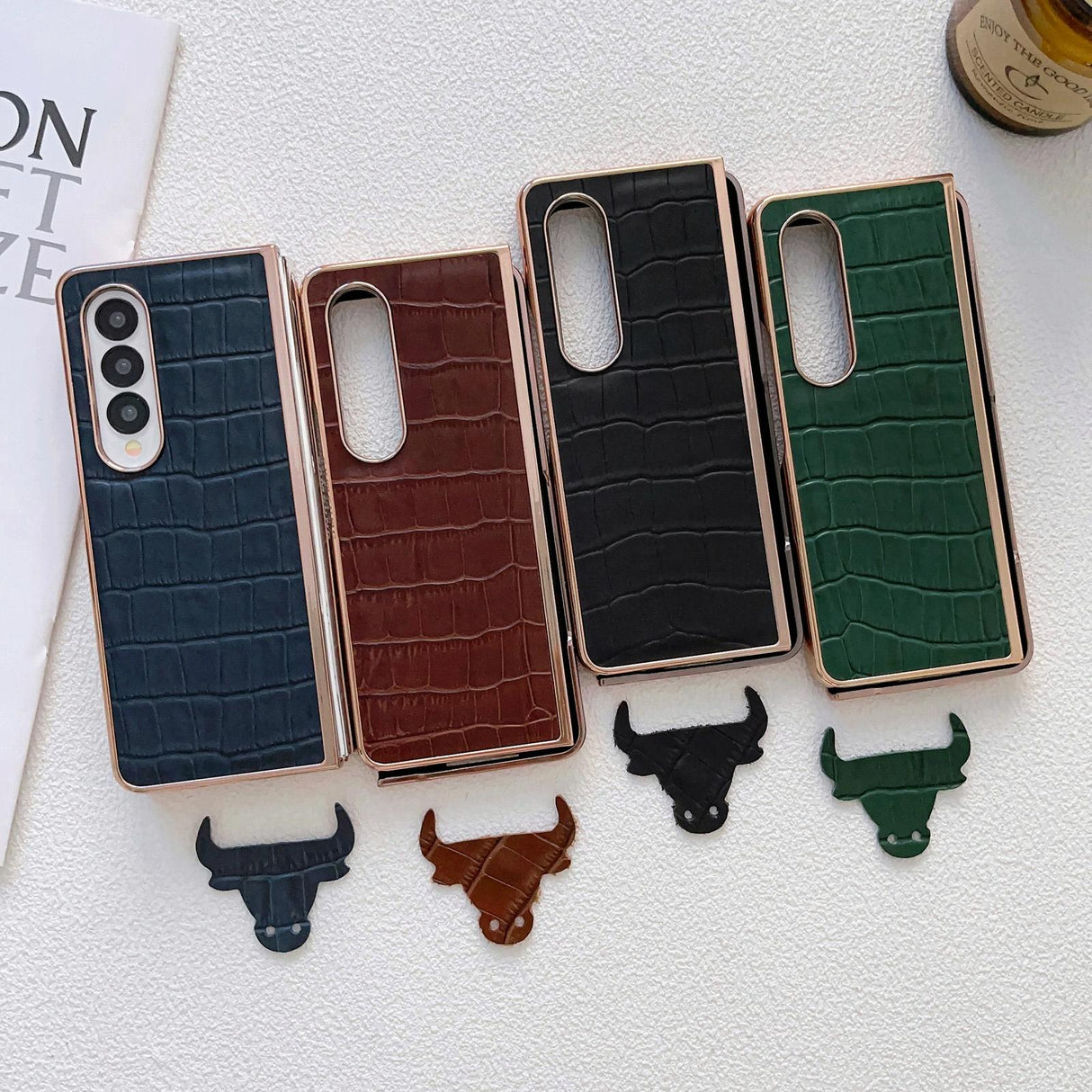For Samsung Galaxy Z Fold4 5G Crocodile Leather Phone Case - Electroplated - Brown