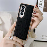 For Samsung Galaxy Z Fold4 5G Crocodile Leather Phone Case - Electroplated - Brown - Top-Down View
