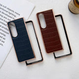 For Samsung Galaxy Z Fold4 5G Crocodile Leather Phone Case - Electroplated - Brown - Rear View
