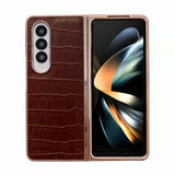 For Samsung Galaxy Z Fold4 5G Crocodile Leather Phone Case - Electroplated - Brown - Low Angle