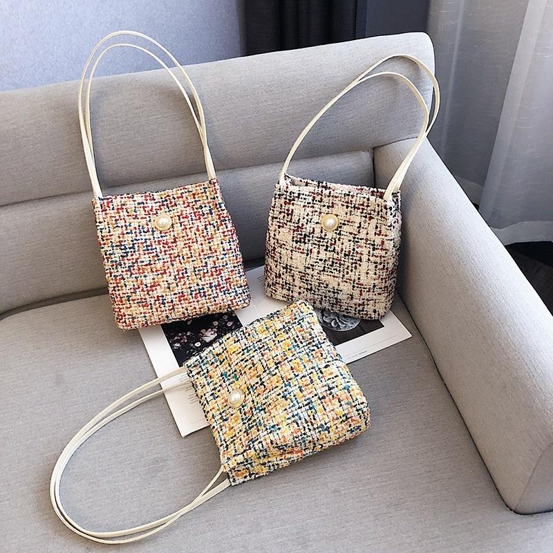 Black Woolen Knit Bucket Bag For Women - Yellow Onesize