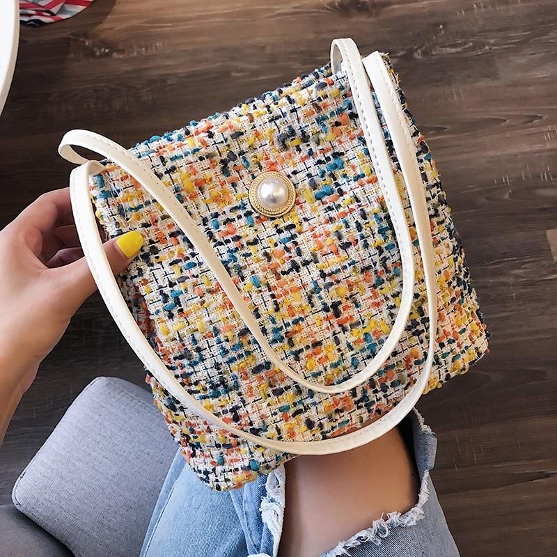 Black Woolen Knit Bucket Bag For Women - Yellow Onesize