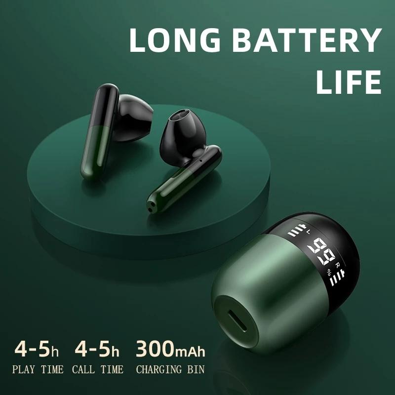 Wireless Bluetooth Earphones with Led Display and Hifi Sound for Sports - Green