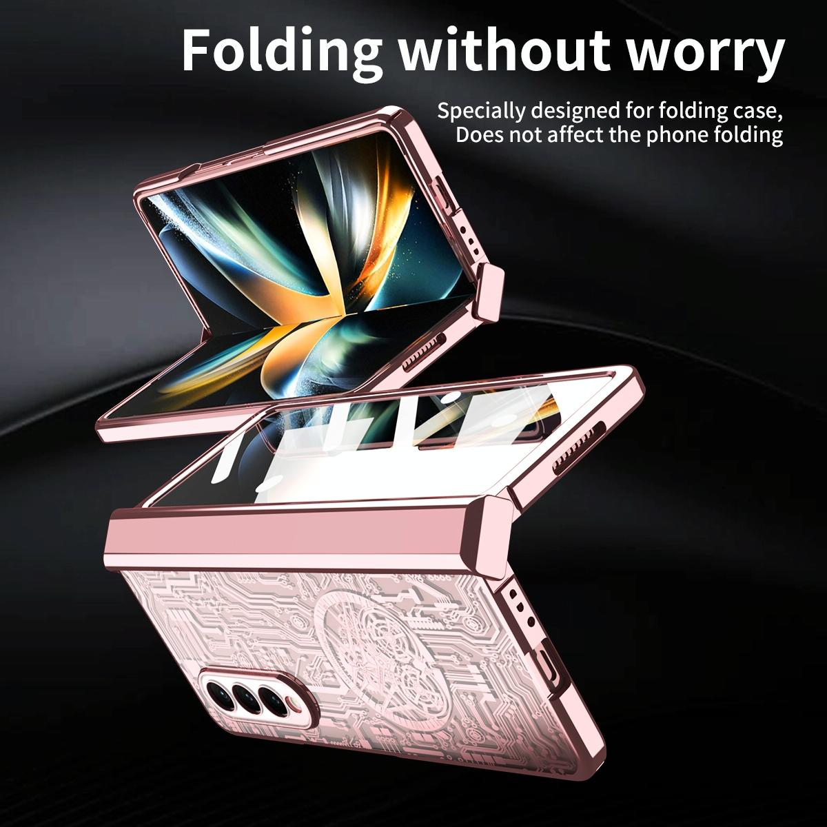 For Samsung Galaxy Z Fold4 5G Foldable Electroplated Phone Case - Mechanical Legend 4. - Champagne Gold