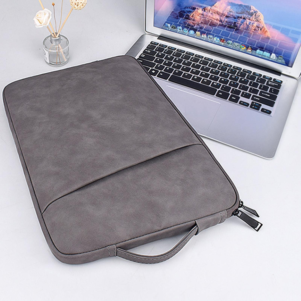 13.3 Inch Sheepskin Notebook Inner Bag - Natural - Elegant Gray