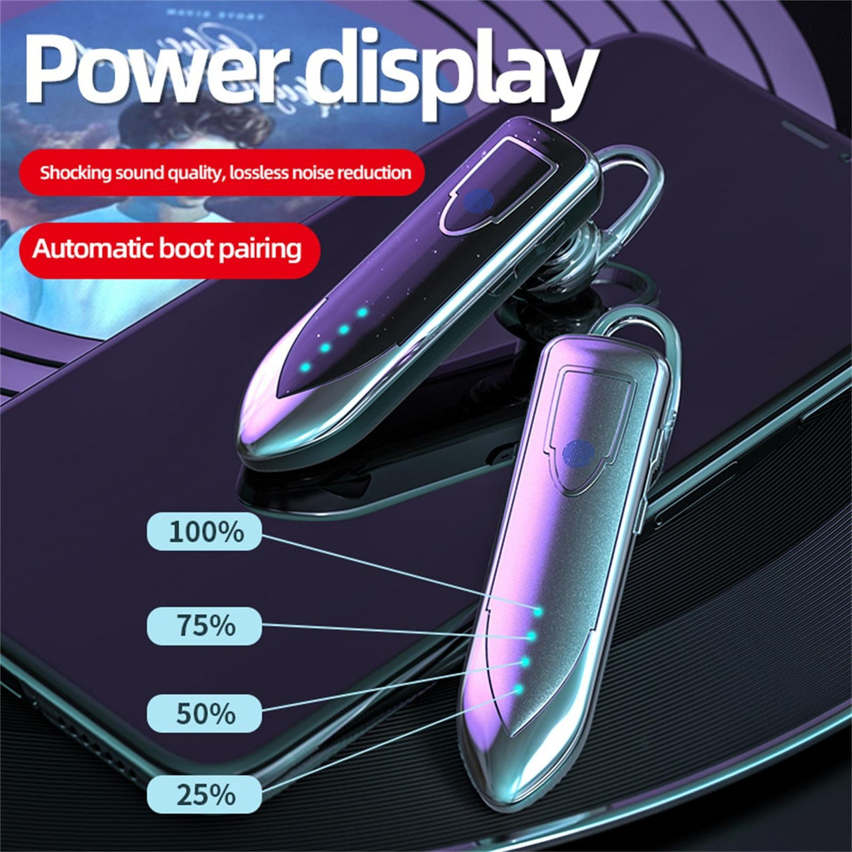 Business Style Bluetooth 5.0 Earphone with Touch Switch - Purple