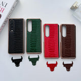 For Samsung Galaxy Z Fold4 5G Genuine Leather Nano Plating Phone Case - Green - Rear View