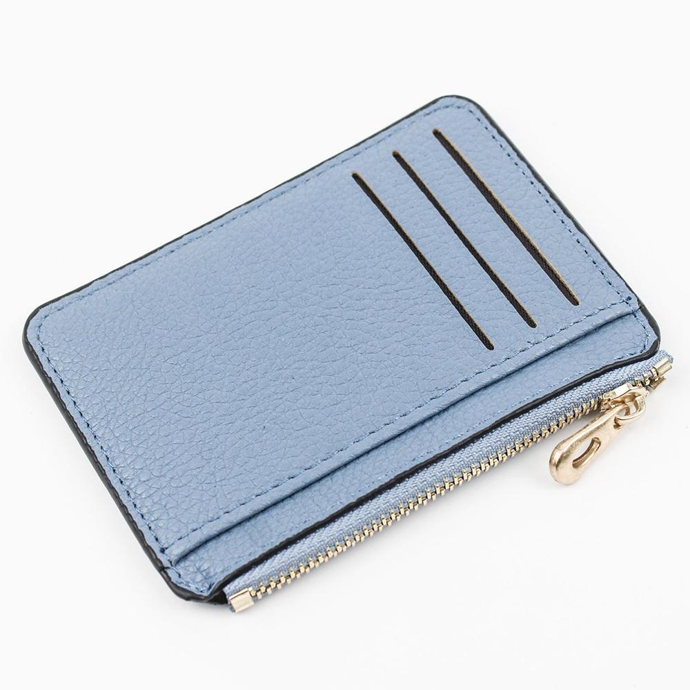 Multi Slot Zipper Card Holder Large Capacity Ultra Thin Coin Purse - Sky Blue