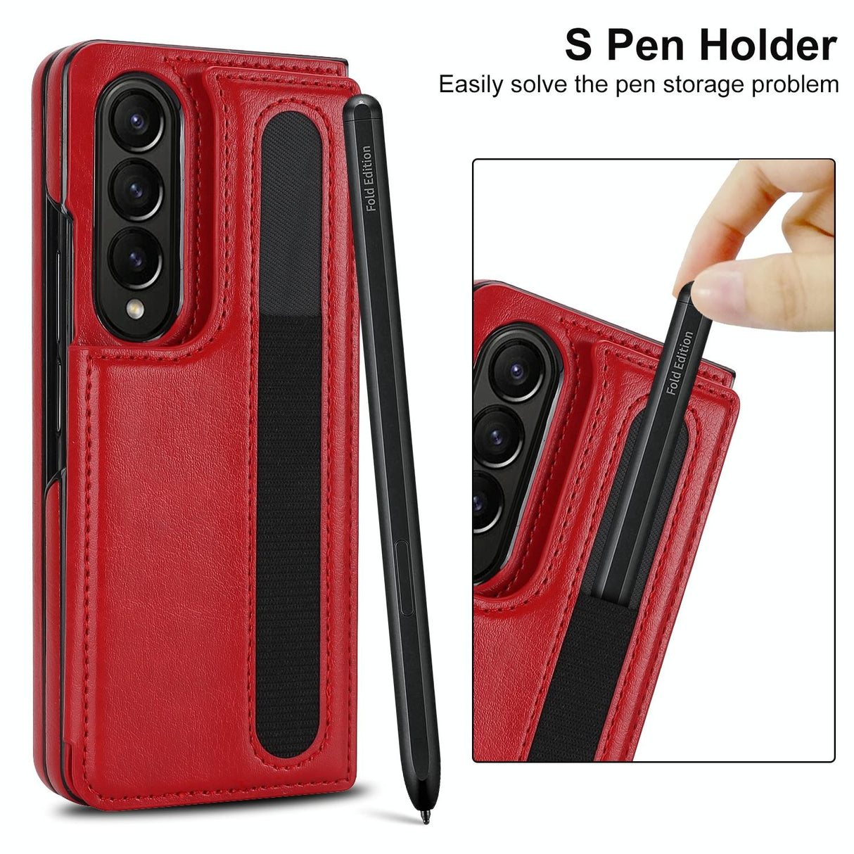 For Samsung Galaxy Z Fold4 5G Double Buckle Foldable Phone Case With Pen Slot - Rose Gold