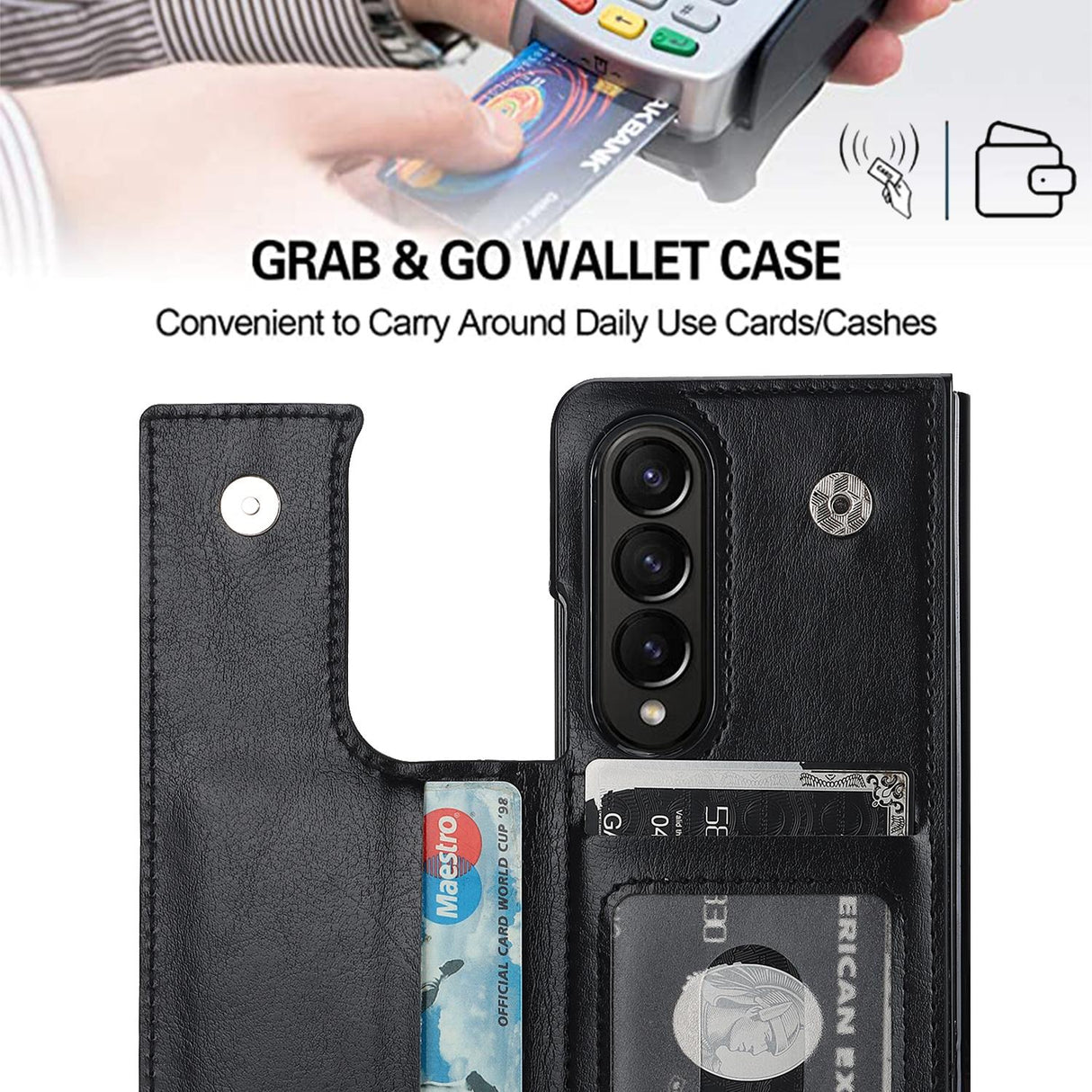 For Samsung Galaxy Z Fold4 5G Double Buckle Foldable Phone Case With Pen Slot - Rose Gold