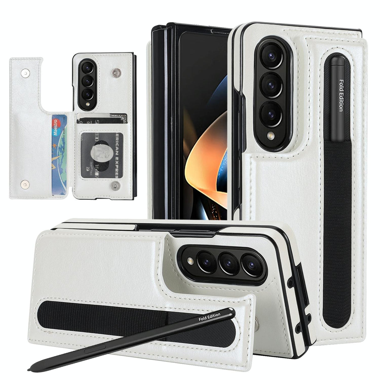For Samsung Galaxy Z Fold4 5G Double Buckle Foldable Phone Case With Pen Slot - Rose Gold