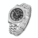 Men Quartz Watch With Diamond-Encrusted Roman Numeral Dial - Side View