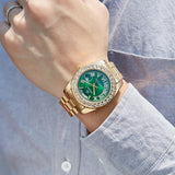 Men Quartz Watch With Diamond-Encrusted Roman Numeral Dial - 45-Degree Angle