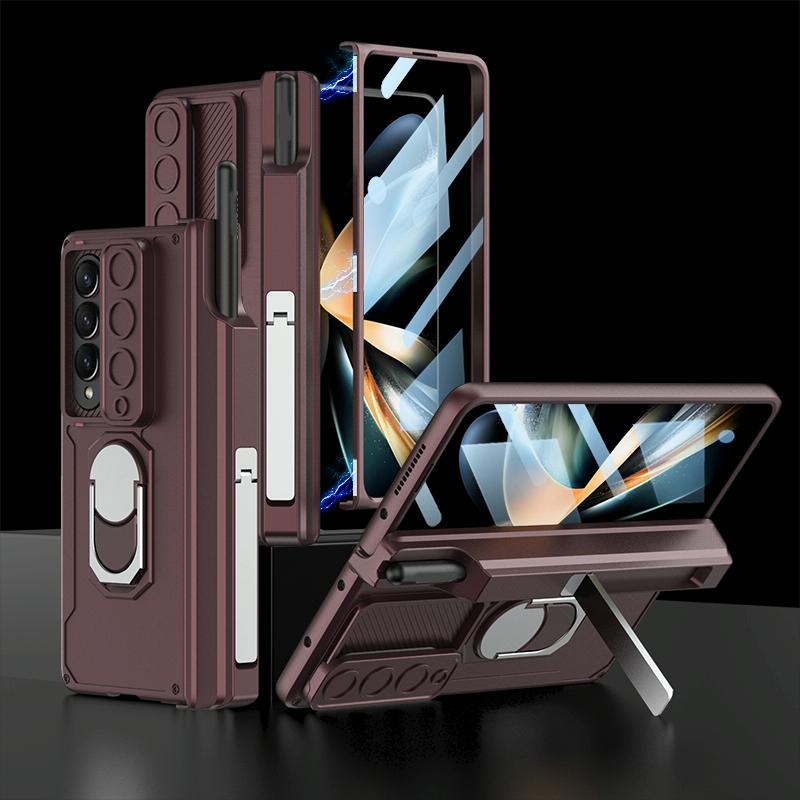 For Samsung Galaxy Z Fold4 5G Magnetic Phone Case With Pen Holder - Foldable - Wine Red