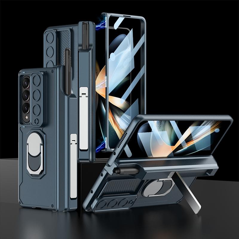 For Samsung Galaxy Z Fold4 5G Magnetic Phone Case With Pen Holder - Foldable - Wine Red