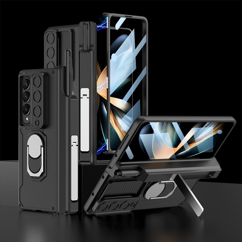 For Samsung Galaxy Z Fold4 5G Magnetic Phone Case With Pen Holder - Foldable - Wine Red