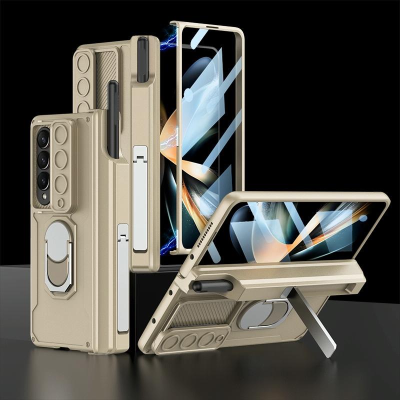 For Samsung Galaxy Z Fold4 5G Magnetic Phone Case With Pen Holder - Foldable - Wine Red