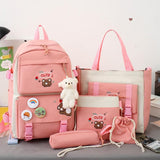 Adorable 5-piece Girls Backpack Set with Bear Design - Pink - Low Angle