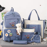 Adorable 5-piece Girls Backpack Set with Bear Design - Pink