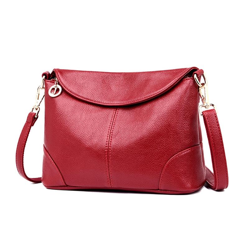 Stylish Soft Leather Shoulder Bag - Red