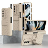 For Samsung Galaxy Z Fold4 5G Magnetic Armor Case With Push Pen - Champagne Gold